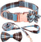 Plaid Dog Collar Leash Set Bow Tie Adjustable Cute Puppy Collar with Durable Metal Buckle Girls Boys Dog Collar for Small Medium Large Dogs Blue-M...