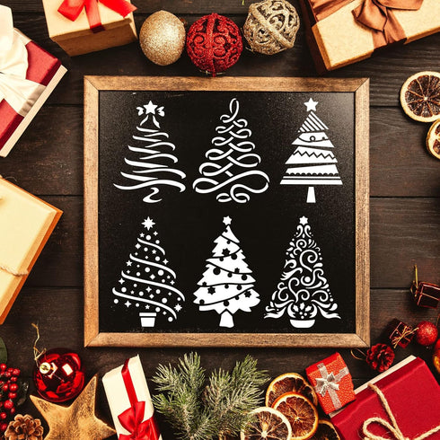 FINGERINSPIRE Christmas Tree Stencils 11.8x11.8 inch 6 Different Christmas Tree Pattern Stencils with Stars Stencils Template Plastic Reusable Tre...