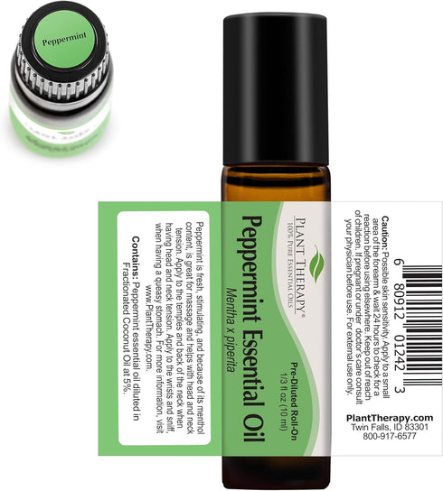 Plant Therapy Peppermint Essential Oil 100% Pure, Pre-Diluted Roll-On, Natural Aromatherapy, Therapeutic Grade 10 mL (1/3 oz)...