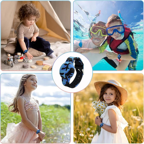 Waterproof AirTag Bracelet for Kids, Soft Silicone Air Tag Hidden Holder Case Compatible with Apple Airtag, Adjustable Anti-Lost Printed Strap GPS...