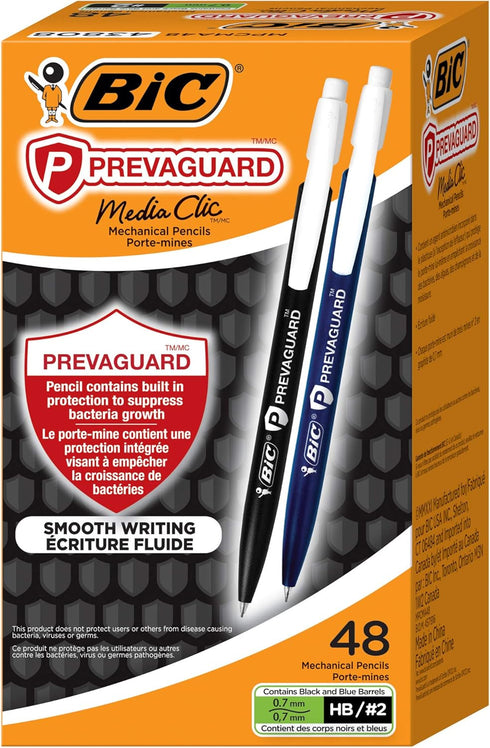 BIC PrevaGuard Media Clic #2 Mechanical Pencil, Medium Point (0.7mm), 48-Count, Smooth Writing, Contains Built-In Protection on the Pencil - Amazo...