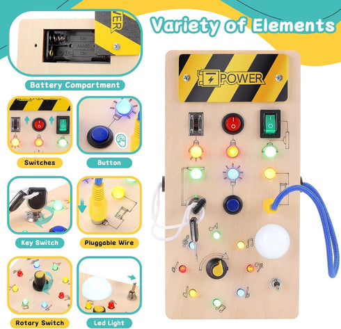Montessori Busy Board for Toddlers - Early Development Wooden Sensory Toys for Toddlers 1-3, Montessori Toys for 1 2 3 Year Old, Kids LED Light Sw...