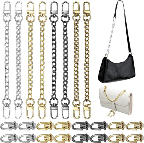 24 Pcs Purse Chain Strap D Ring Rivets Set Flat Purse Strap Extender Replacement Crossbody Chain Metal D Ring Stud Screw Post Head Buttons Handbag...