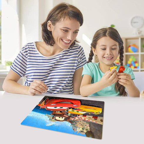 LELEMON Cars 100 Pieces Jigsaw Puzzles for Kids Ages 4-8 Lightning Puzzles in Metal Box, Children Learning Educational Puzzles for Boys and Girls...