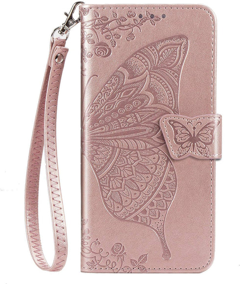 Wallet Case for Galaxy A52 4G/5G,PU Leather Flip Case Cover with Wrist Strap Cash Credit Card Slots Holder Pocket Emboss Butterfly Flower Protecti...