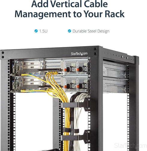 StarTech.com 2.4 x 3.9in Vertical Cable Management D Ring - 1.5U Metal D-Ring Hooks - Wire Organizer for 2 or 4-Post Network/Server Racks (CMHOOKM...
