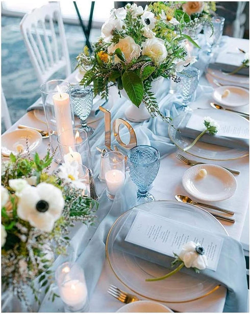 Chiffon Table Runner 27x120 Inches Baby Blue Sheer Fabric Long Table Runners for Wedding Birthday Party Easter Baby Bridal Shower Decorations 10ft...