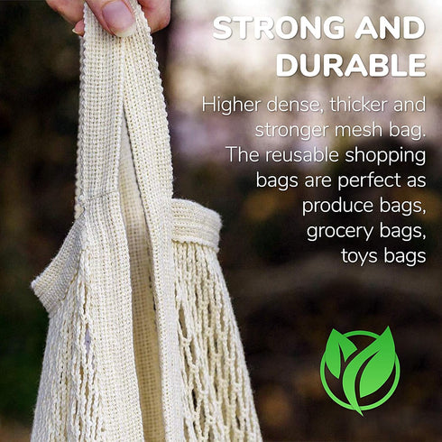 5 pack Cotton String Shopping Bags Reusable Washable Grocery Mesh Bags Organizer for Grocery Shopping Produce Net Bags with Longhandle for Fruit V...