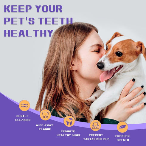 55 Counts PET Teeth Cleaning Wipes for Dogs & Cats,Dog Dental Wipes for Reducing Plaque & Tartar, Gentle Dental and Gum Care Finger Pet Wipes (55P...