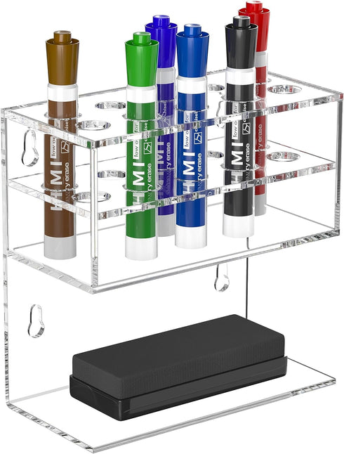 HIIMIEI Dry Erase Marker Holder for Whiteboard, Wall Mounted 2-Tier 10-Slot Clear Acrylic Marker Organizer Stand for School Office Home...
