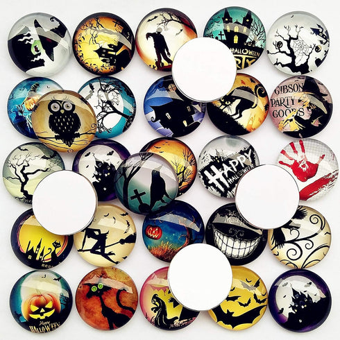 Libiline Random 30pcs 20mm(3/4") Assorted Styles Halloween Pumpkin Bat Owl Glass Flatback Flat Backs Button Glass Phonecover Cameo Cabochon Wizard...