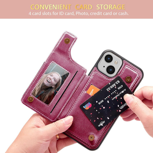 iPhone 15 Plus Wallet Case Faux Leather Magnetic Clasp Phone Cover with Card Holder for iPhone 15 Plus (6.7-Inch), Red......