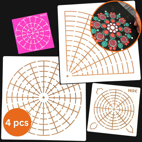 Mandala Stencil - 4 piece set including Super Flexible template - by Happy Dotting Company - stencils for mandala art and dot painting on mugs, bo...