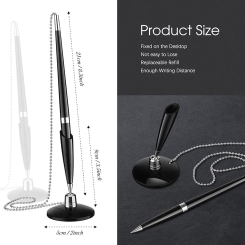 Zonon Secure Pen with Adhesive Pen Chain and Security Pen Holder Black Desk Pen with Chain Ink Reception Counter Pen for Home Office Supplies(6 Pi...