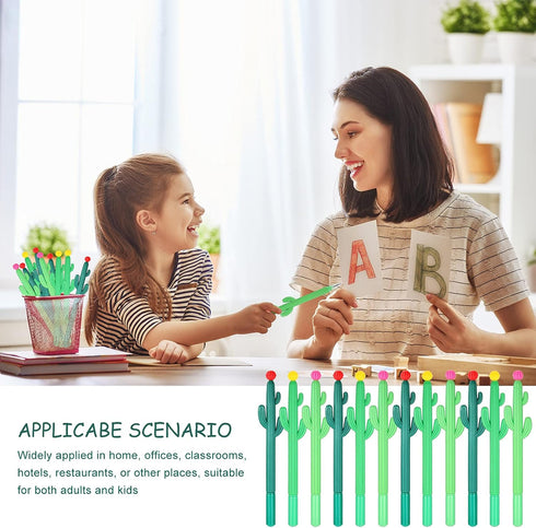 Outus 24 Pieces Cactus Pens Cactus Shaped Roller Pens Kids Green Cactus Pens Saguaro Shaped Pen Black Gel Ink with Flower for Classroom Office Sch...