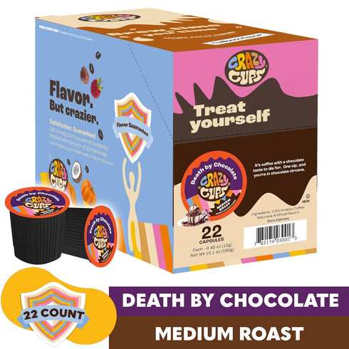 Crazy Cups Flavored Coffee for Keurig K-Cup Machines, Death by Chocolate, Hot or Iced Coffee, 22 Single Serve, Recyclable Pods...