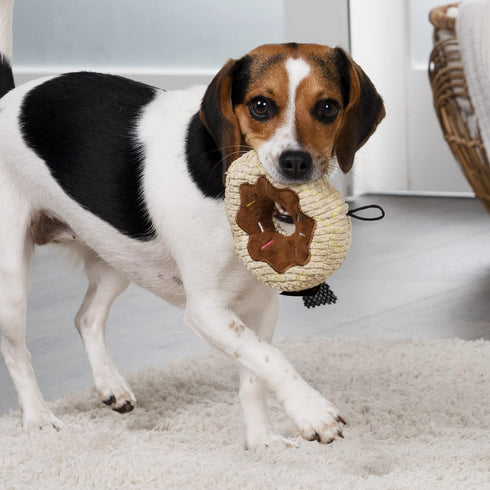 Tough 'N Fun Donut Squeaky Plush Dog Toy, Chew Guard Technology - Tan, Small (71148)...