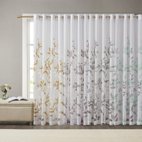 Madison Park Cecily Semi Sheer SINGLE Panel Window Curtain Burnout Botanical Print, Easy To Hang, Fits up to 1.25" Diameter Rod, 50x84", Leaves Ma...