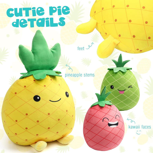 BenBen Pineapple Plush Toy, Set of 3, 12", 7" and 6'' Squishy Stuffed Animal Toys, Fruit Plushies, Fun Plush Pillow, Easter Basket Stuffers, Ms Sw...