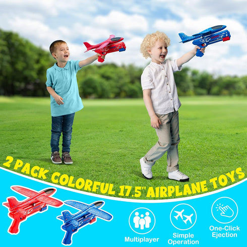 2 Pack Airplane Toys with Launcher, 17.5" Large Throwing Foam Plane, Foam Gliders for Boys Age 3 4 5 6 7 8 9+ Years Old, Flying Toys Birthday Gift...