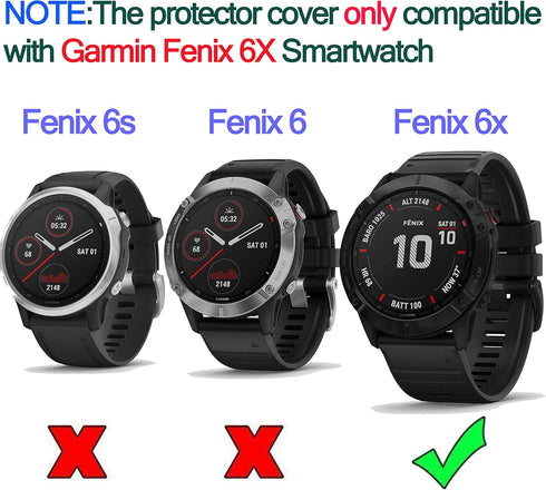 RuenTech Case Cover Compatible with Garmin Fenix 6X/6X Pro/Fenix 6X Sapphire Case Protector TPU Protective Case Frame for Fenix 6X Smart Watch (Bl...