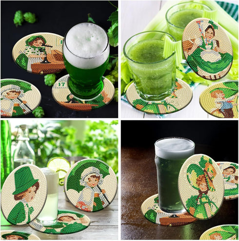 8 Pieces Vintage St. Patrick's Day Diamond Coasters Kits with Holder DIY St. Patrick's Day Diamond Art Coaster Coaster for Adults Diamond Kits Sup...