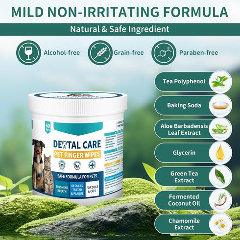 Pet Teeth Wipes for Dogs & Cats, Dog Tooth Cleaning Brushing Kit Dog Dental Wipes, 60Pcs Reduces Tartar & Plaque Fresh Breath Dog Teeth Cleaning F...