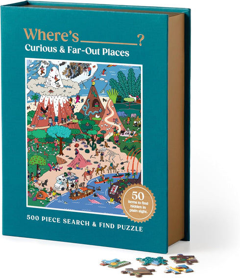 Galison Where's________? Curious and Far Out Places – 500 Piece Book Box Jigsaw Puzzle Featuring A World of Peculiarity and Novelty to Search and ...