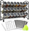 SWOMMOLY 3 Tier Spice Rack Organizer with 24 Empty Round Spice Jars, 396 Spice Labels, Funnel and Chalk Marker Complete Set, Black...
