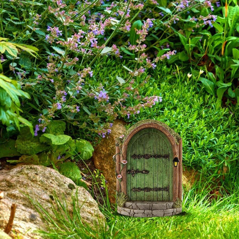 3Pcs Green Fairy Door Wooden Miniature Fairy Garden Doors Outdoor Mini Fairy Gnome House Accessories for Tree Trunk Ornaments Garden Miniatures,Ga...