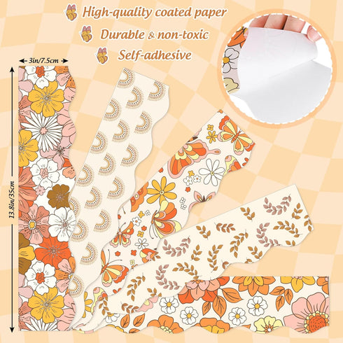 69Ft Retro Groovy Bulletin Board Borders Boho Pink Orange Flower Rainbow Butterfly Trim Borders Hippie 70s Bulletin Board Stickers for Back to Sch...