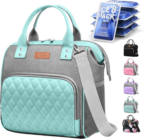 Women's Insulated Lunch Bag, Green, 10Lx6.6Wx9.5H in...