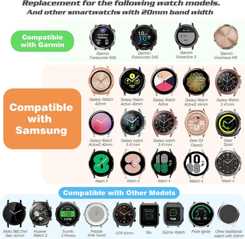 HSWAI 10 Pack Compatible with Samsung Galaxy Active 2 Watch Bands, Galaxy Watch 7/6/5/4/FE Band 40mm 44mm, Galaxy Watch 5 Pro 45mm, 20mm Soft Sili...