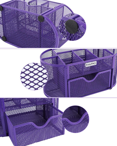 EasyPAG Desk Organizer Mesh Desktop Office Supplies Multi-functional Caddy Pen Holder Stationery with Drawer,Purple...