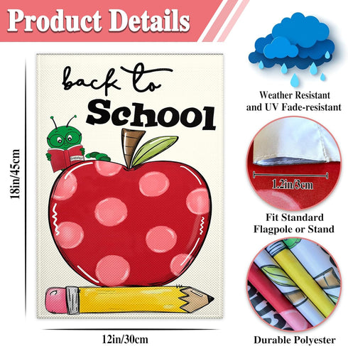 Welcome Back to School Garden Flag 12x18 Inch 3ply Double Sided Love Heart Apple School First Day Garden Flags for Outside House Indoor Yard Outdo...