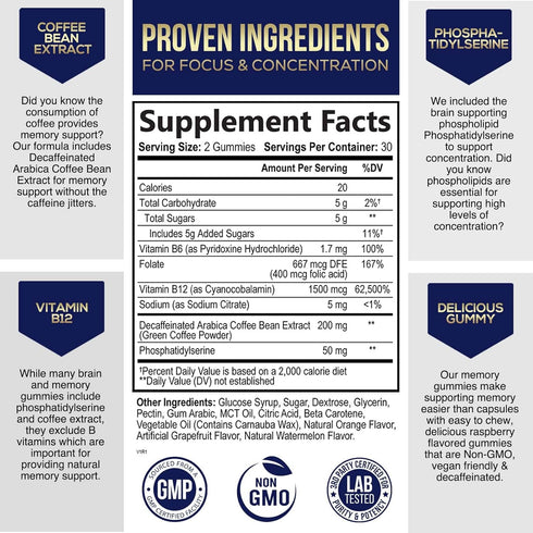 Brain Supplement for Memory & Focus, Nootropics for Concentration, Mental & Cognitive Support, Brain Vitamins with B6, B12, Phosphatidylserine, En...