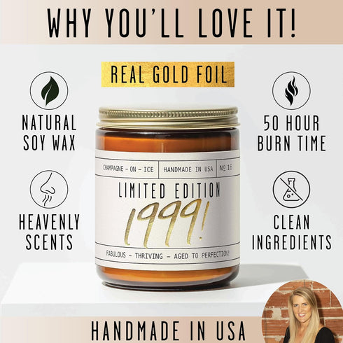 25th Birthday Gifts for Women - 'Limited Edition 1999' Soy Candle, w/Champagne on Ice I 25 Birthday Gifts for Women I 25th Birthday Gift for Her I...