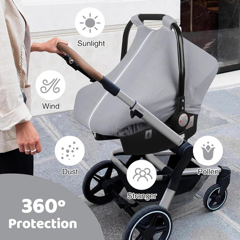 Elstey Muslin Baby Car Seat Cover, Breathable Carseat Canopy with Fully Zipper Opening, Universal Fit Infant Stroller Carrier Covers for Boys and ...