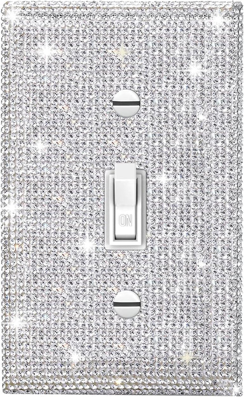 Silver Bling Rhinestones Single Toggle Switch Light Switch Cover Plates Decor Cute Sparkling Wall Plates For Home Bedroom Kitchen Outlet Covers De...