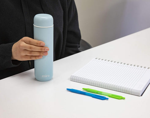 10 oz Slim Thermos Flask - Leak-Proof Insulated Water Bottle - Perfect Compact Size - Pearl Blue...