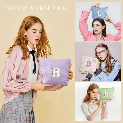 Makeup Bag - Travel Makeup Bag Cosmetic Bag, Monogram Initial Makeup Bags, Cosmetic Bag, Make Up Bag, Travel Cute Makeup Pouch Makeup Case, Person...