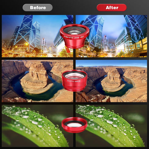 External Lens for Mobile Phone 3-in-1 Fisheye Macro Wide Angle Lens with Clip Aluminum Alloy Compatible with iPhone and Smartphones...