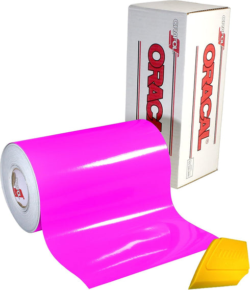 ORACAL 6510 Fluorescent Hot Pink Cast Vinyl Wrap 12" x 30" Roll for Cricut, Silhouette & Cameo Including Hard Yellow Detailer Squeegee (2 Roll Pac...