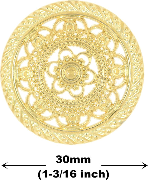 Bezelry 8 Pieces Metal Lacework Filigree Metal Shank Buttons. 30mm (Gold)...