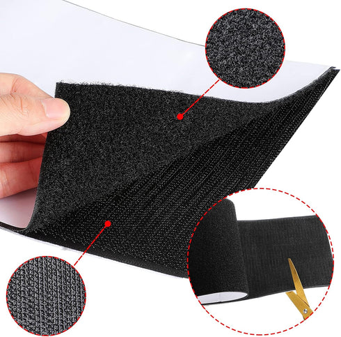 Hook and Loop Tape Double Sided Hook and Loop Tape with Adhesive Back Fastener Strip Reusable Double Side Hook Roll Sticky Glue Nylon Patch, Black...