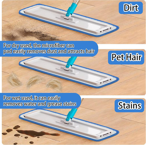 4 PCS Replacement Mop Pads, Microfiber Cleaning Mop Compatible with Bona Mop, Washable & Reusable Mop Refill Pads for Hardwood Floor,18 Inch, Blue...