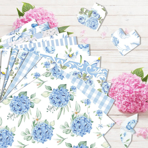24 Sheets Blue Floral Pattern Paper, 12" x 12" Floral Patterned Cardstock Paper Scrapbooking Supplies Paper Decorative Craft Paper for DIY Card Ma...