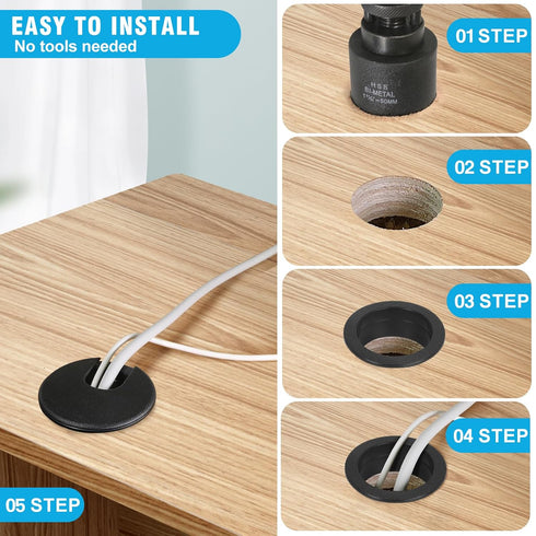 1-3/8" Black Desk Grommet with Bi-Metal Hole Saw, JTemgle Plastic Cable Hole Cover Computer Table Cord Wire Organizer Caps, Desktop Cord Managemen...