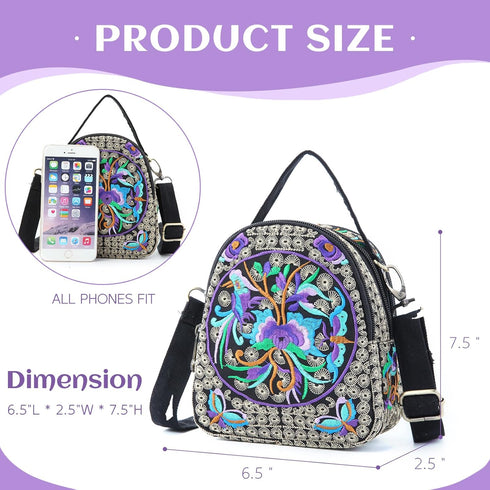 Embroidery Canvas Shoulder Bag Women Vintage Boho Mini Crossbody Bag Handbag Cell Phone Pouch...