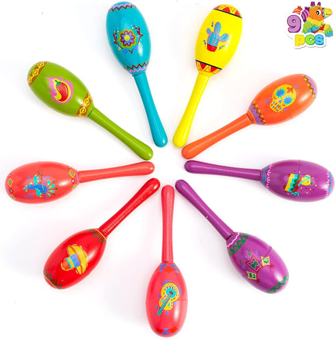 JOYIN 9 Pcs Fiesta Wooden Maracas 9 Designs Noisemaker for Cinco De Mayo Party Favors, Mexican Musical Fun, Carnivals, Taco Tuesday Event, Mexican...